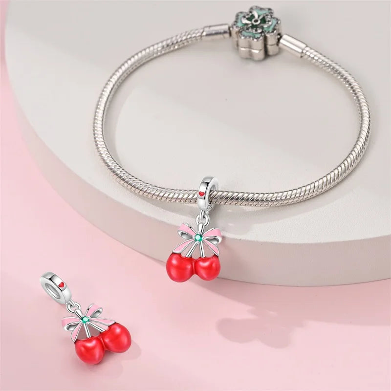 925 Silver Color Strawberry Cherry Apple Avocado Fruit Charms Beads Fit Qikaola 925 Original Bracelets Fine DIY Birthday Jewelry