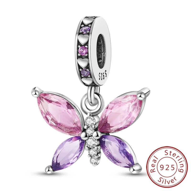 Charm 925 Sterling Silver Pink Pendant Charm Fit Original Charm Bracelet Necklace Beads DIY Jewerlry Accessories