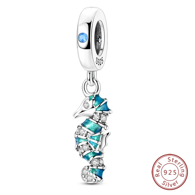 Fit Original 925 Sterling Silver Charms Beads Blue Luminous Whale Shark Seahorse Dolphin Charms For Women Fine DIY Jewelry Gifts