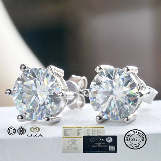 TY D Color Brilliant Round Cut Lab Moissanite Dia Stud Earrings For Women 925 Sterling Silver Plated Wedding Fine Jewelry Gift