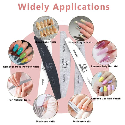 5Pcs Professional Nail File Set – 80/100/150/180/240 Grit Mix | Colorful Emery Boards for Shaping, Buffing & Cuticle Prep