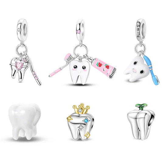 New 925 Sterling Silver Dental Care Charms Beads For Women Fit Original Bracelet DIY Birthday Party Jewelry Gifts