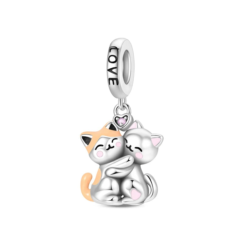 Original 925 Sterling Silver Charms Love Pets Dog Cat Paw Print Pendant Beads Fit Brand Bracelets Necklaces Women DIY Jewelry