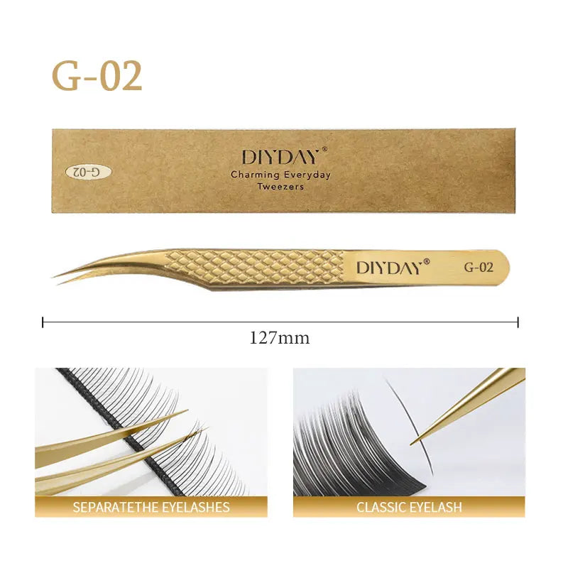 DIYDAY Anti-slip Eyelash Extension Tweezers Stainless Steel Fiber Tip Lashe Tweezer Precision Makeup Tool for Professional Use