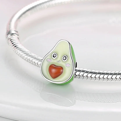 Original 925 Sterling Silver Charms Beads Green Avocado Fruit Pendant Fit Bracelet Charms Women Jewelry Gift