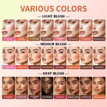 All-In-One 8 Color Cream Blush Countouring Face Palette Blendable Longwear Natural Glow Shades Long-Lasting Sweat-Resistant Woman Makeup