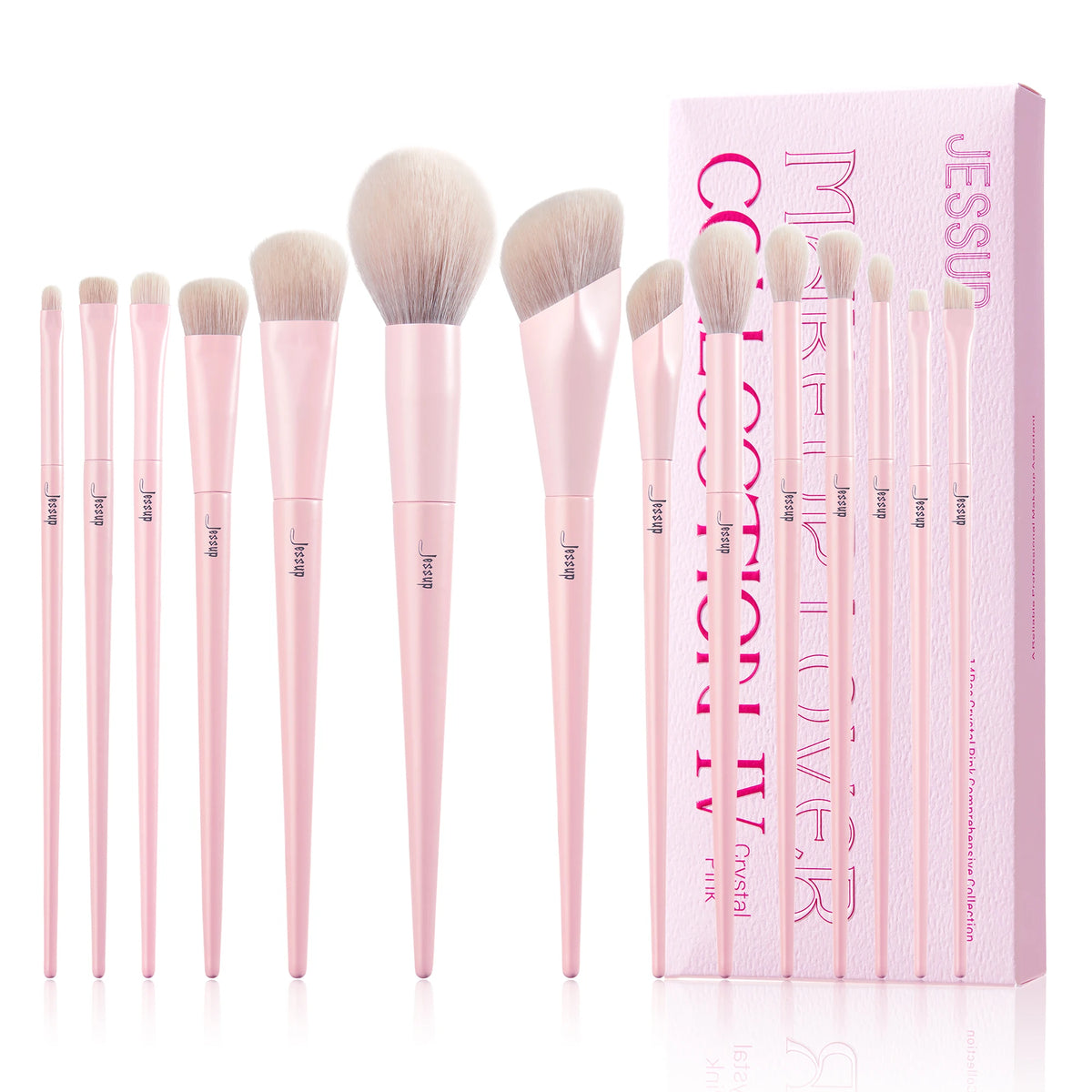 Jessup Pink Makeup Brushes Set 14pcs Make up Brushes Premium Vegan Foundation Blush Eyeshadow Liner Powder Blending Brush,T495