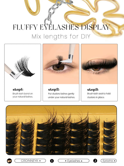 GROINNEYA DIY Eyelashes Cluster Lashes Lash Extension Natural Soft 100% Handmade Mink Lashes Reusable Makeup