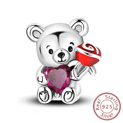 Hot Sale Charm Bead Pendant 925 Sterling Silver Firefly Love Heart Cats Dogs Sunflower Charm for Bracelet Women DIY Jewelry Gift