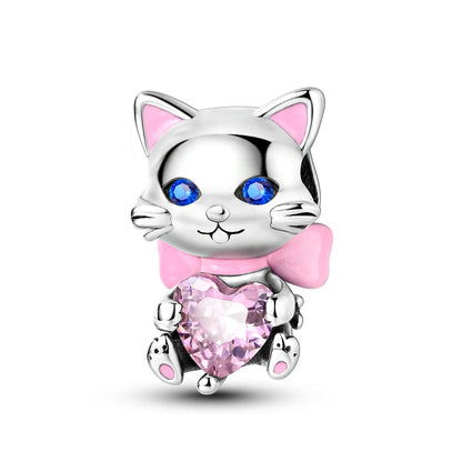 Original Charms 925 Silver Cute Animals Cat Bear Bead For Silver Bracelet Diy Fahsion Jewelry