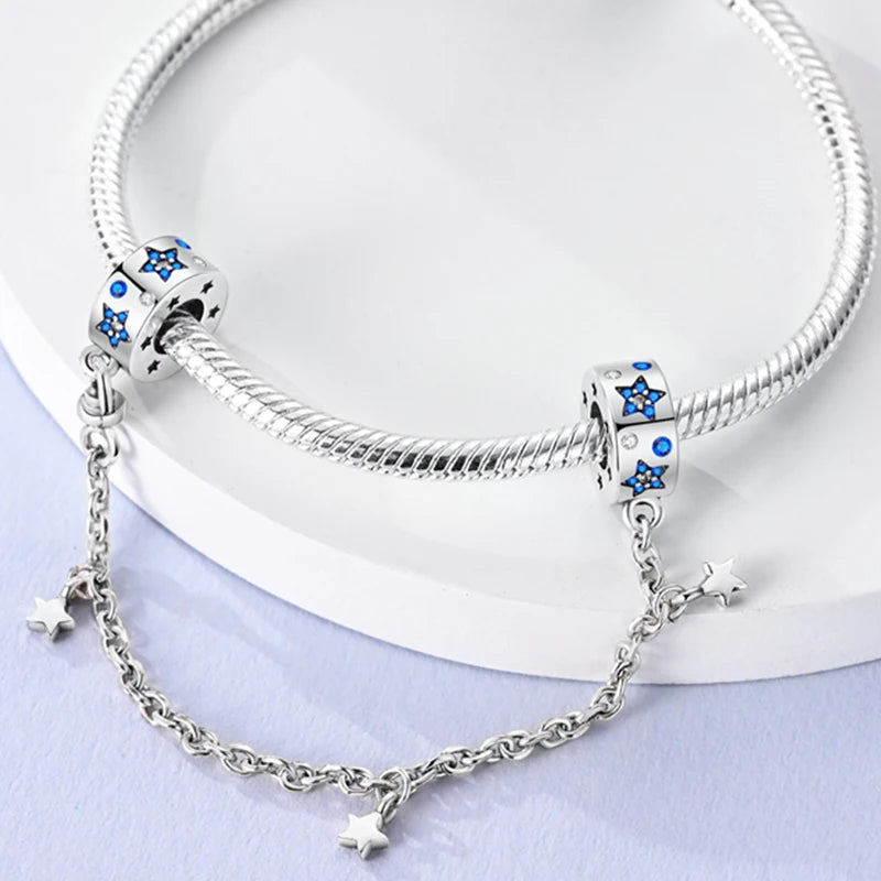 Safety Chain Charms Fit Original 925 Sterling Silver Charms Beads Moon Star Butterfly Heart Safety Chain For Women Jewelry Gifts