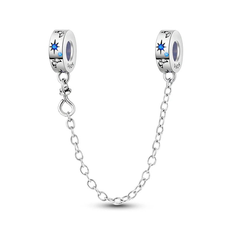 Safety Chain Charms Fit Original 925 Sterling Silver Charms Beads Moon Star Butterfly Heart Safety Chain For Women Jewelry Gifts