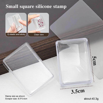 Square Nails Art Stamping Plates Kit French Manicure Transparent Silicone Polish Stencil Template Seal Stamper Scraper Nail Tool
