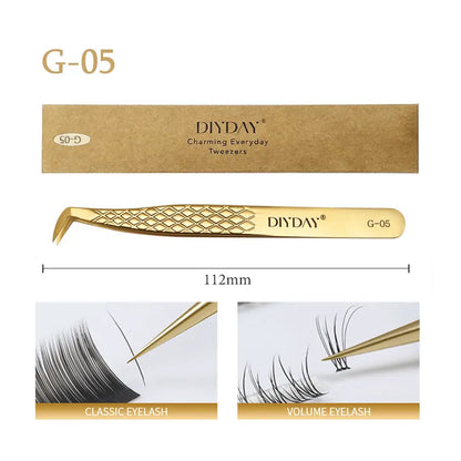 DIYDAY Anti-slip Eyelash Extension Tweezers Stainless Steel Fiber Tip Lashe Tweezer Precision Makeup Tool for Professional Use