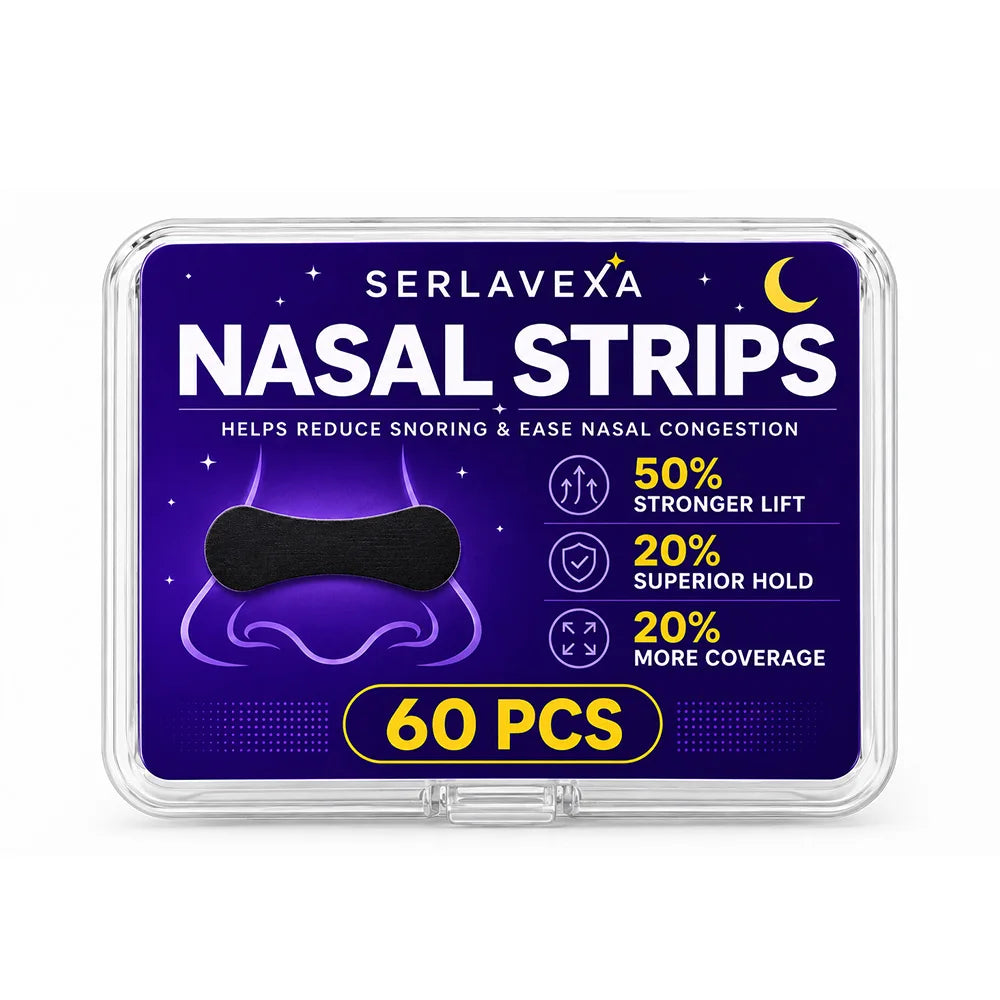 SERLAVEXA Nasal Strips 60PCS Black Self Adhesive Nose Patches for Comfortable Breathing During Sleep Sports and Travel