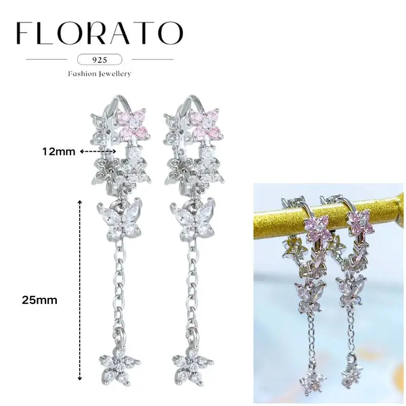 FLORATO 925 Sterling Silver Earrings Chain Tassel Pendant Earrings Zircon Silver Earrings for Women Trend Luxury Wedding Jewelry