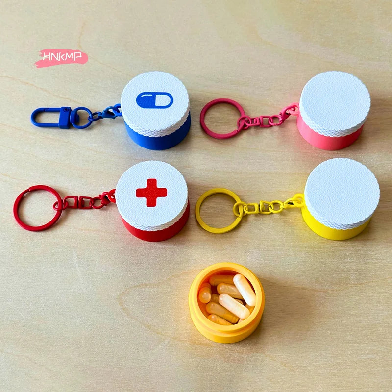 Mini Portable Plastic Pill Box with Keychain - Cross Symbol Medicine Case for Daily Use And Emergencies Sliding Capsule Holder