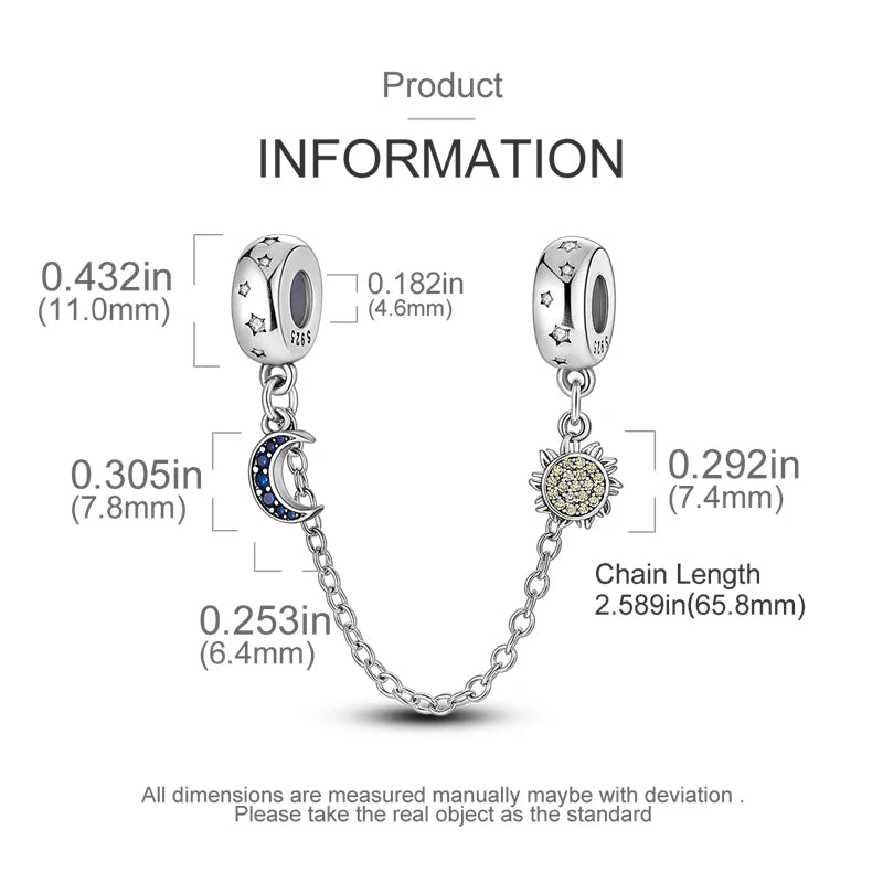 925 Sterling Silver Star Moon Safety Chain Charms Bead Fit 3mm Original Bracelet DIY Women Exquisite Anniversary Jewelry Gifts