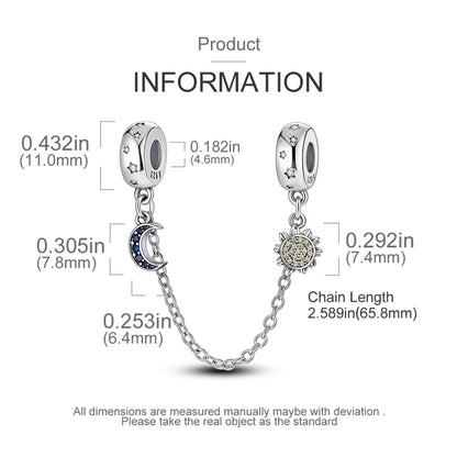 925 Sterling Silver Star Moon Safety Chain Charms Bead Fit 3mm Original Bracelet DIY Women Exquisite Anniversary Jewelry Gifts