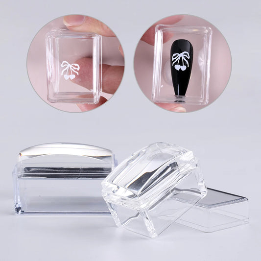 Square Nails Art Stamping Plates Kit French Manicure Transparent Silicone Polish Stencil Template Seal Stamper Scraper Nail Tool