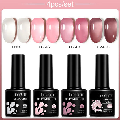 LILYCUTE 4/5Pcs/Set 7ML Nude Pink Gel Nail Polish and Translucent Jelly Nail Art Gel Semi Permanent Soak Off Design Manicure Set