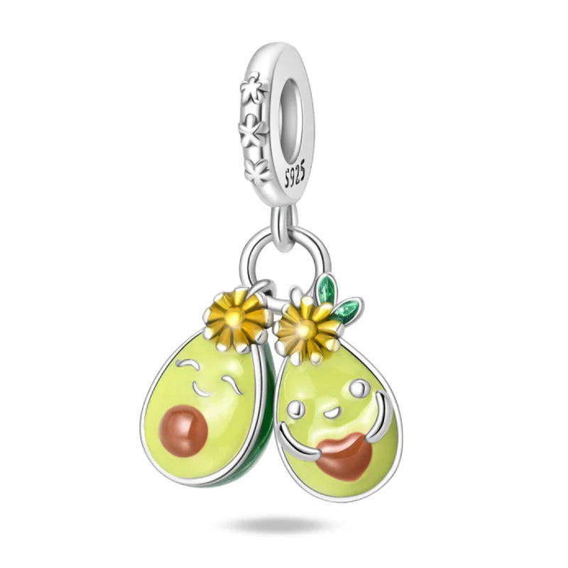 925 Silver Color Strawberry Cherry Apple Avocado Fruit Charms Beads Fit Qikaola 925 Original Bracelets Fine DIY Birthday Jewelry