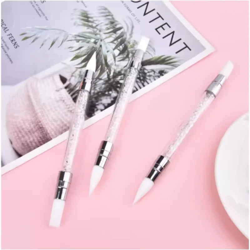 Beechip 2pcs Double Head Silicone Nail Art Pen Carving Flower Sculpting Pen Adjustable Glue Stick Embossing Brush