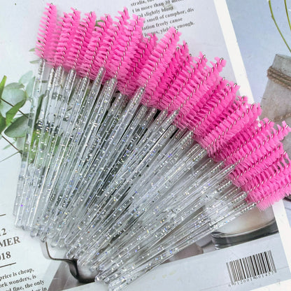 50Pcs Makeup Brushes Disposable Crystal Eyebrow Brush Diamond Handle Mascara Wand Applicator Eye Lashes Eyelash Extension Tools