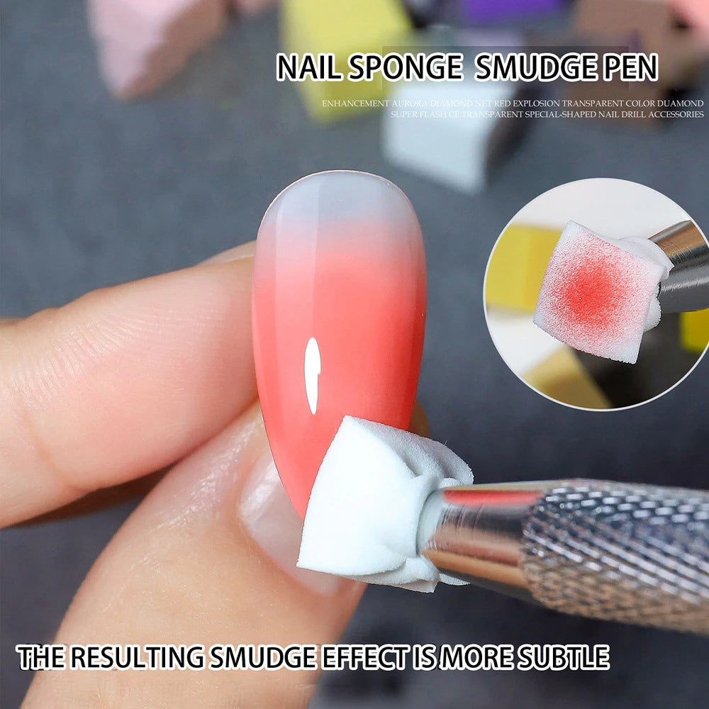 4 Claw Metal Grabber Reacher Tool White Nail Art Tools with 50Pcs/200Pcs Mini Nail Sponges Blocks Nail Buffer for Home Improveme