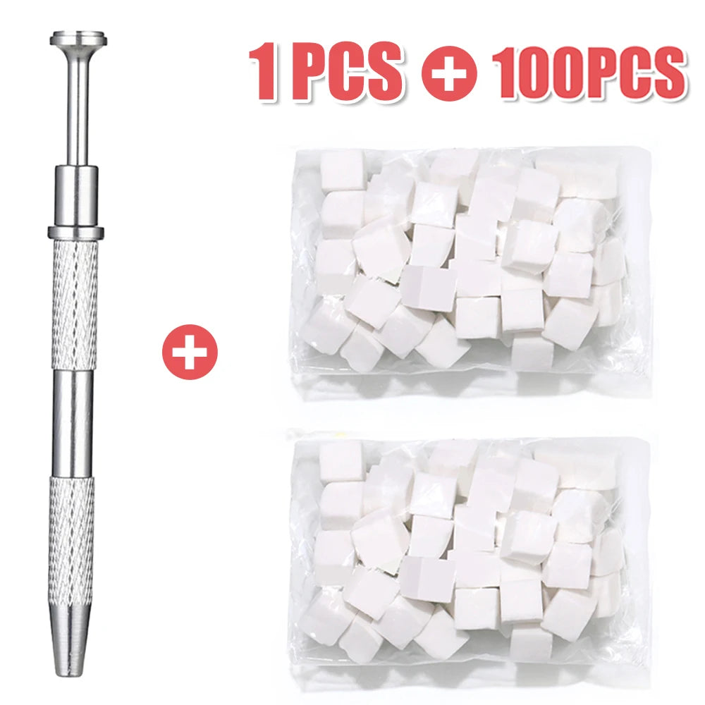4 Claw Metal Grabber Reacher Tool White Nail Art Tools with 50Pcs/200Pcs Mini Nail Sponges Blocks Nail Buffer for Home Improveme