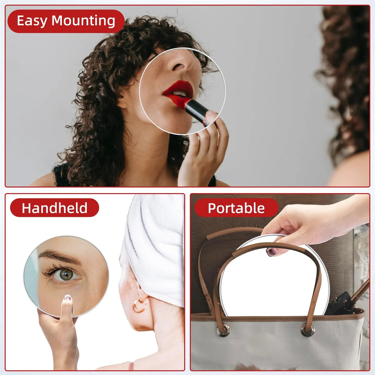 6-inch Magnification Mirror - 30X Suction Cup Mirror with Tweezers, Perfect for Travel and Home Use - Portable Handheld with 3 S