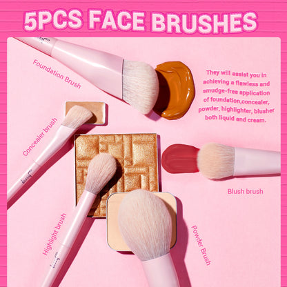 Jessup Pink Makeup Brushes Set 14pcs Make up Brushes Premium Vegan Foundation Blush Eyeshadow Liner Powder Blending Brush,T495