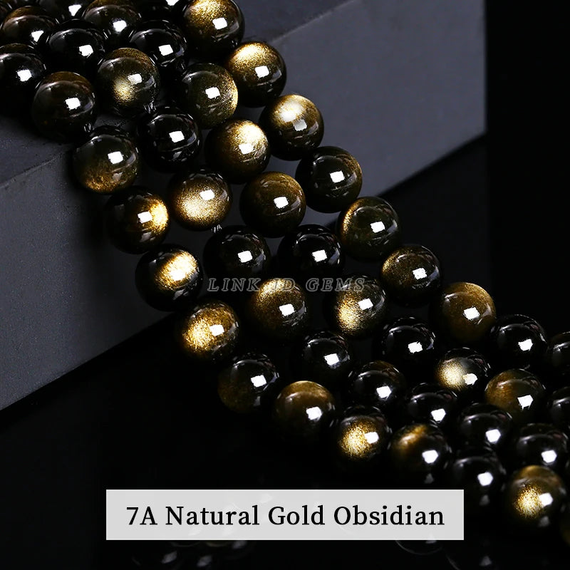 Natural Stone Golden Obsidian Bead Irisation Round Loose Spacer 4 6 8 10 12mm For Jewelry Making Diy Bracelet Necklace Accessory