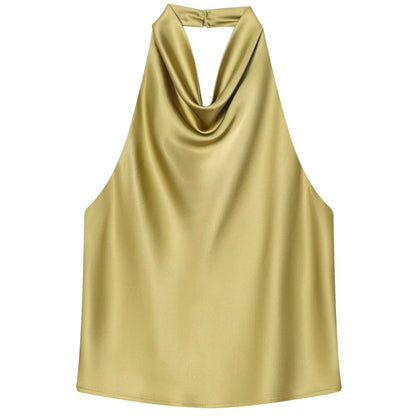 HXAO Top Women Halter Satin Women Tops Backless Corset Top Vest Yellow Pink Black Summer Elegant Sexy Tops Tank Vestidos