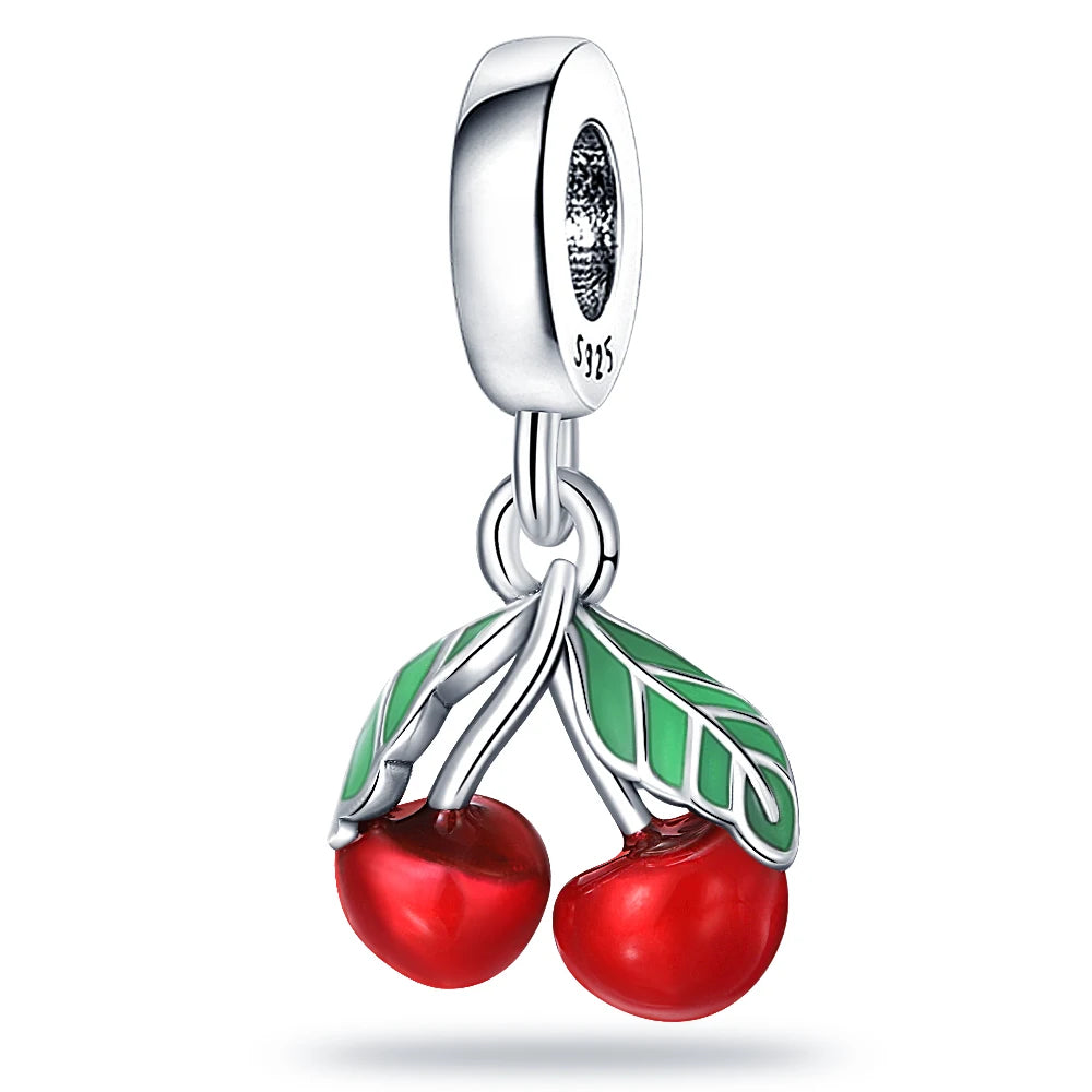 925 Silver Color Strawberry Cherry Apple Avocado Fruit Charms Beads Fit Qikaola 925 Original Bracelets Fine DIY Birthday Jewelry