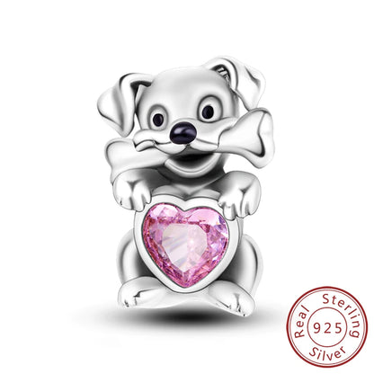 Charms 925 Sterling Silver Dog Cat Paw Print Love Pets Charms Beads Fit Original Bracelets Necklaces Pendant Women DIY Jewelry