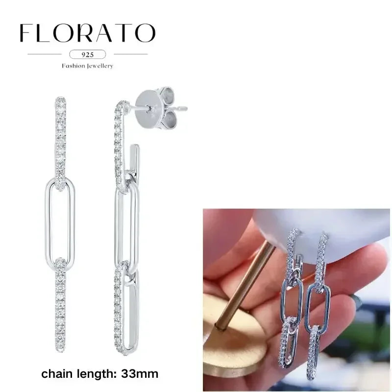 FLORATO 925 Sterling Silver Earrings Chain Tassel Pendant Earrings Zircon Silver Earrings for Women Trend Luxury Wedding Jewelry