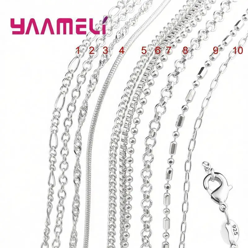 100% Authentic Genuine 925 Sterling Silver Link Chain Necklace with Lobster Clasps Fit Men Women Pendant 10 Designs 16-30 Inches