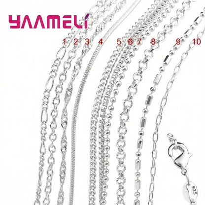 100% Authentic Genuine 925 Sterling Silver Link Chain Necklace with Lobster Clasps Fit Men Women Pendant 10 Designs 16-30 Inches