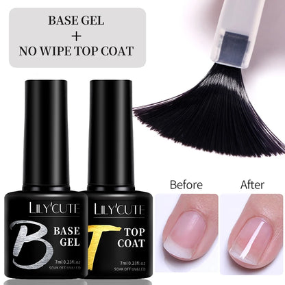 LILYCUTE 7ml Base Nowipe Top Coat Soak Off UV LED Gel Nail Polish Reinforcement Gel Semi Permanent Multifunction Gel Varnishes