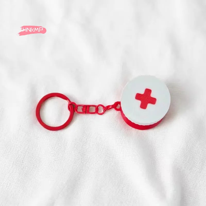 Mini Portable Plastic Pill Box with Keychain - Cross Symbol Medicine Case for Daily Use And Emergencies Sliding Capsule Holder