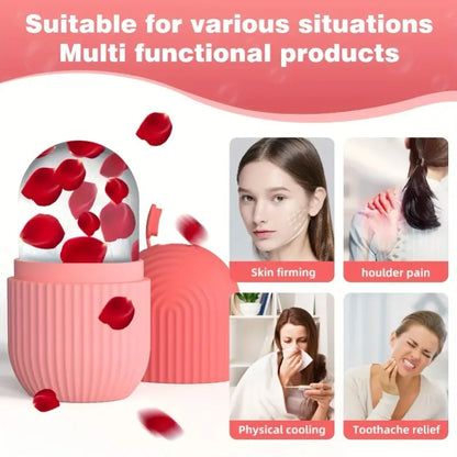 Reusable Pink Silicone Cooling Ice Roller Facial Eye Massager Gentle Calming Texture Household SPA Skin Care Tool For Daily Use