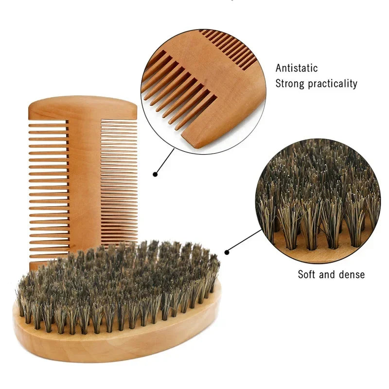 Men's Shaving Brush Set Boar Bristle Portable Barber Natural Beard Brush for Facial Cleaning Styling Tool Wholesale