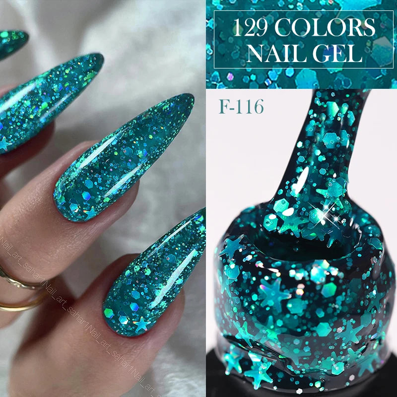 LILYCUTE 7ML Glitter Gel Nail Polish Sparkling Semi Permanent UV Gel Colorful Shinning Gel Varnish Nail Art Soak Off UV LED Gel