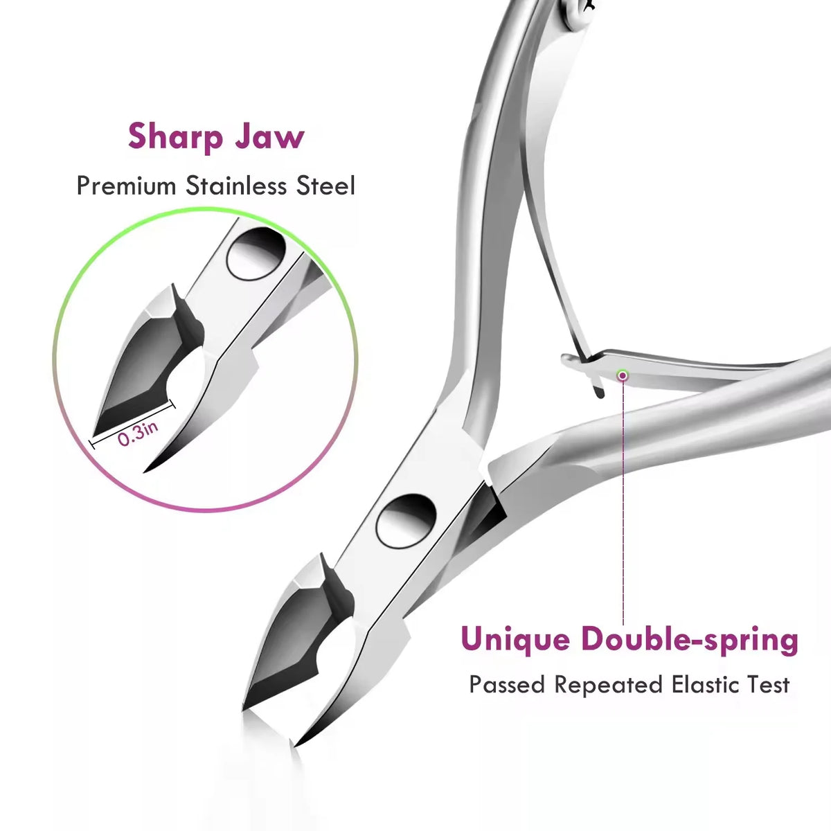Cuticle Pliers with Cuticle Pusher Stainless Steel Cuticle Remover and Trimmer Perfect for Fingernails and Toenails