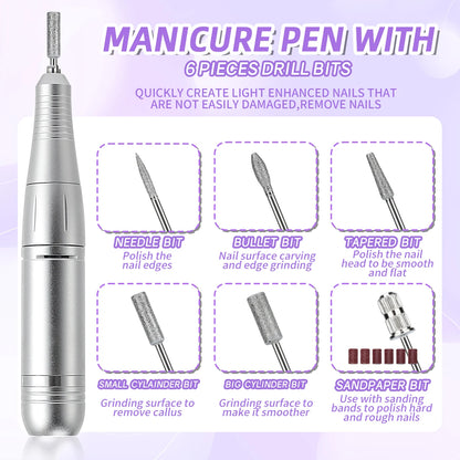 45000RPM Nail Drill Machine With Low Noise Portable Nail Drill Machine Rechargeable Nail Sander File For Manicure Salon Tool
