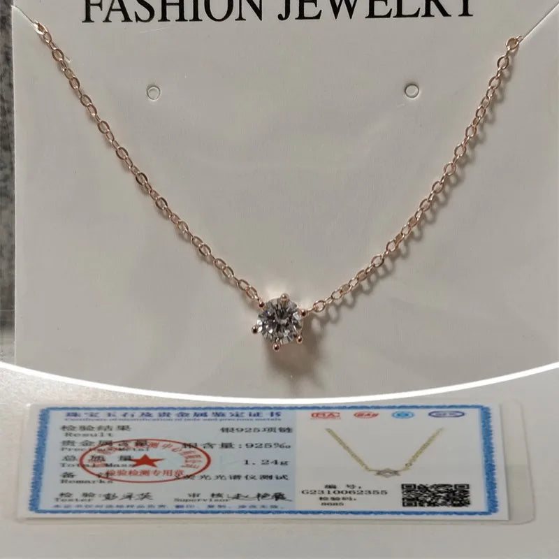 Somilia 925 Sterling Silver Necklace For Women 18K Rose Gold Plated 5A Zircon Pendant Necklace Real Money Fine Jewelry Moms Gift