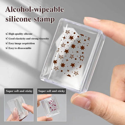 Square Nails Art Stamping Plates Kit French Manicure Transparent Silicone Polish Stencil Template Seal Stamper Scraper Nail Tool