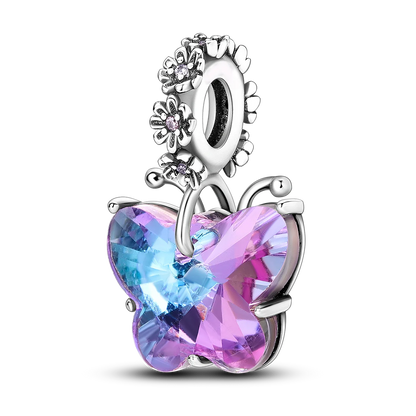 925 Silver Rainbow Flower Dragonfly Charms Dangle Charm Animal Bead Fit Original Bracelet Jewelry DIY
