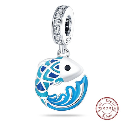 Fit Original 925 Sterling Silver Charms Beads Blue Luminous Whale Shark Seahorse Dolphin Charms For Women Fine DIY Jewelry Gifts